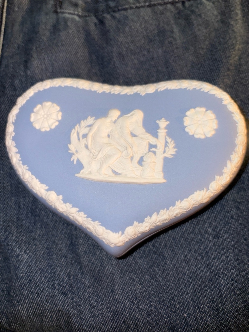 Wedgwood Pale Blue and White Heart-Shaped Jasperware Trinket Box